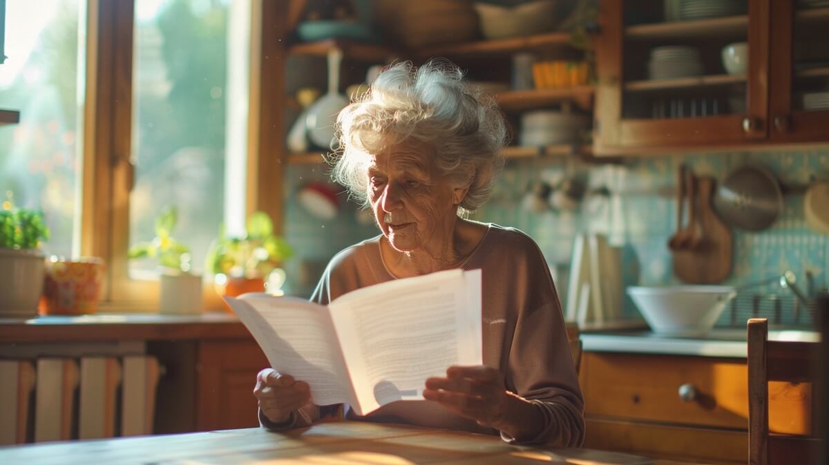 Femme senior examinant sa facture d'aide à domicile © SeniorActu