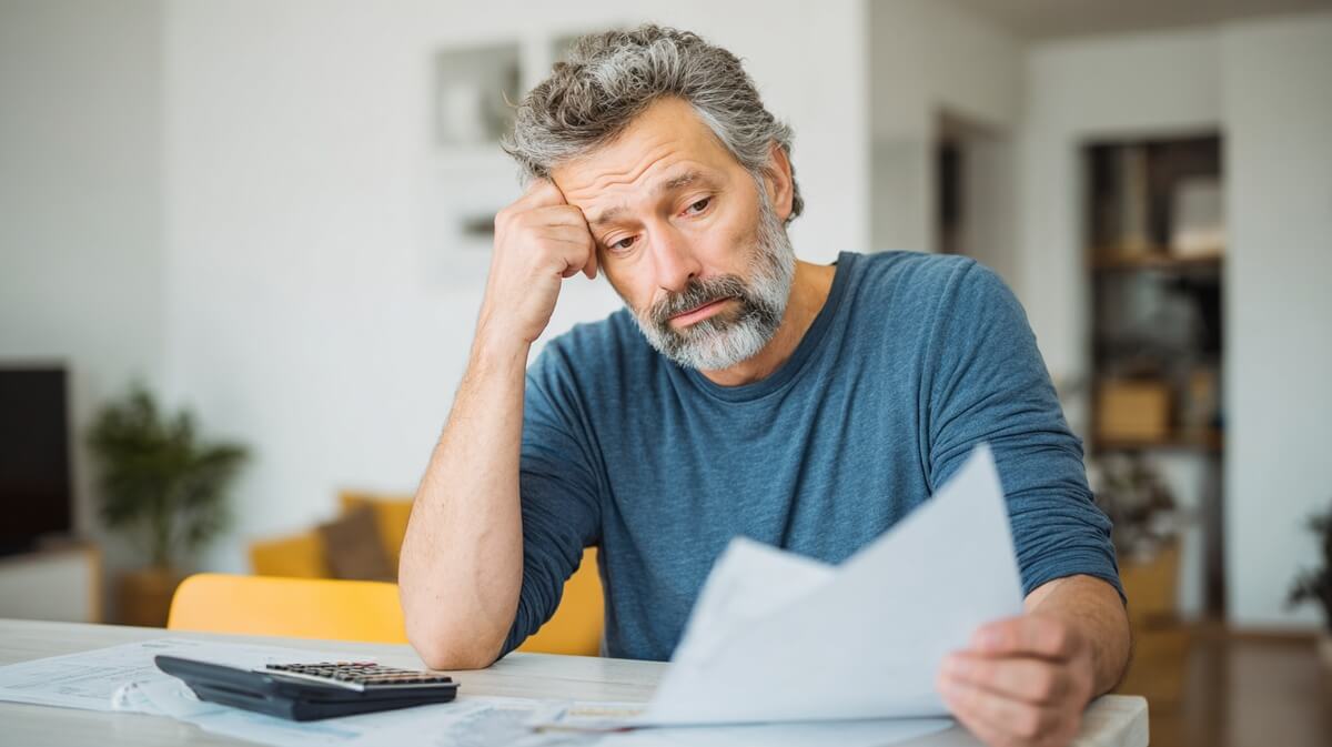 Un homme senior perplexe devant un courrier des impôts © SeniorActu