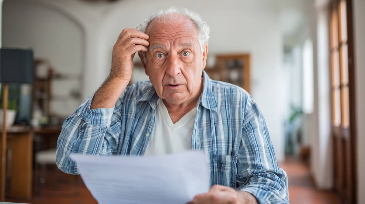 Retraité expatrié inquiet lisant une convocation Agirc-Arrco © SeniorActu