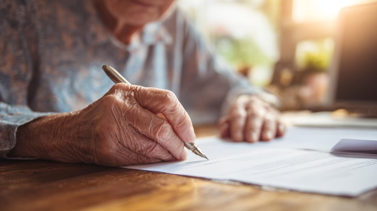 Femme senior consultant des documents de transmission immobilière © SeniorActu