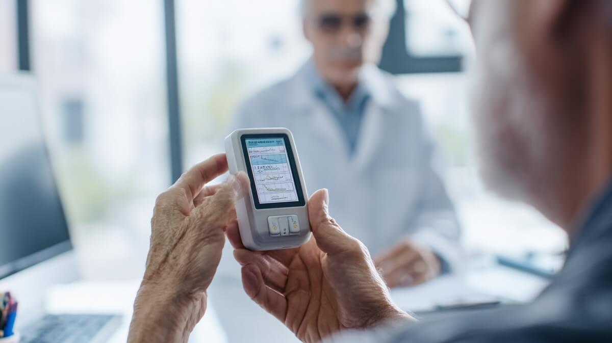 Senior tenant spiromètre lors d'un examen de dépistage BPCO © SeniorActu
