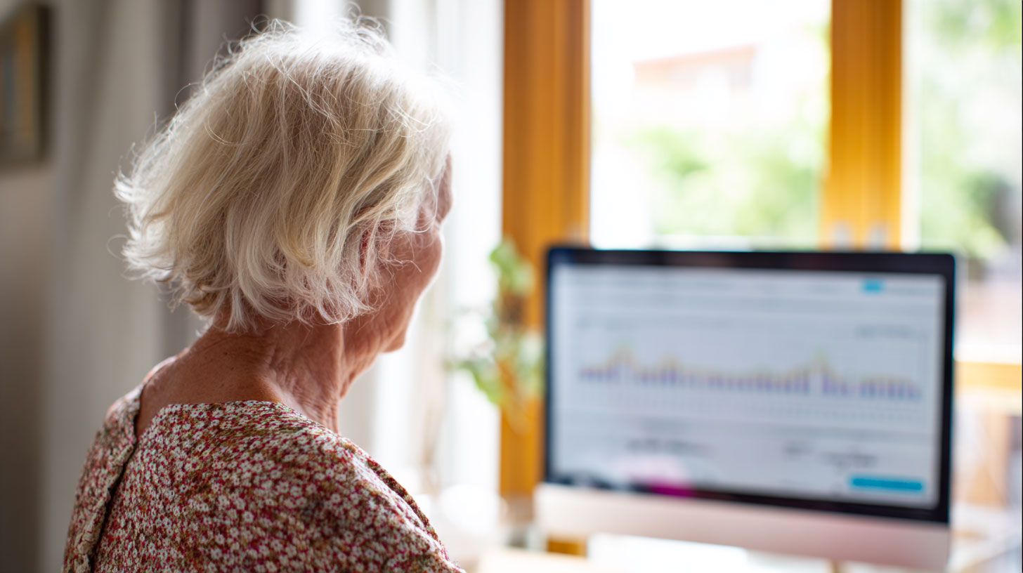 Femme senior consulte le simulateur de retraite © SeniorActu