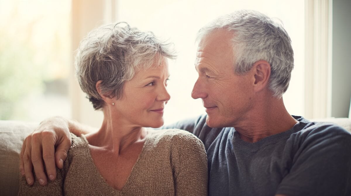 Couple de retraités échangeant un regard complice et tendre © SeniorActu