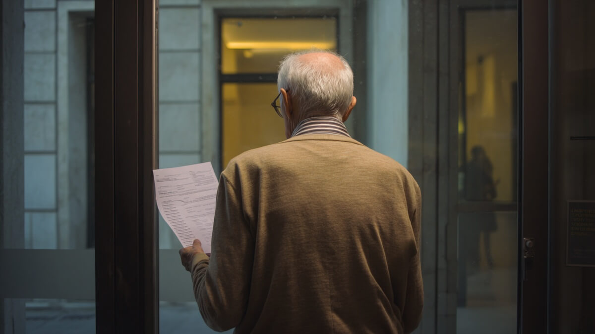 Un retraité se dirige vers un centre des impôts avec un formulaire à la main © SeniorActu