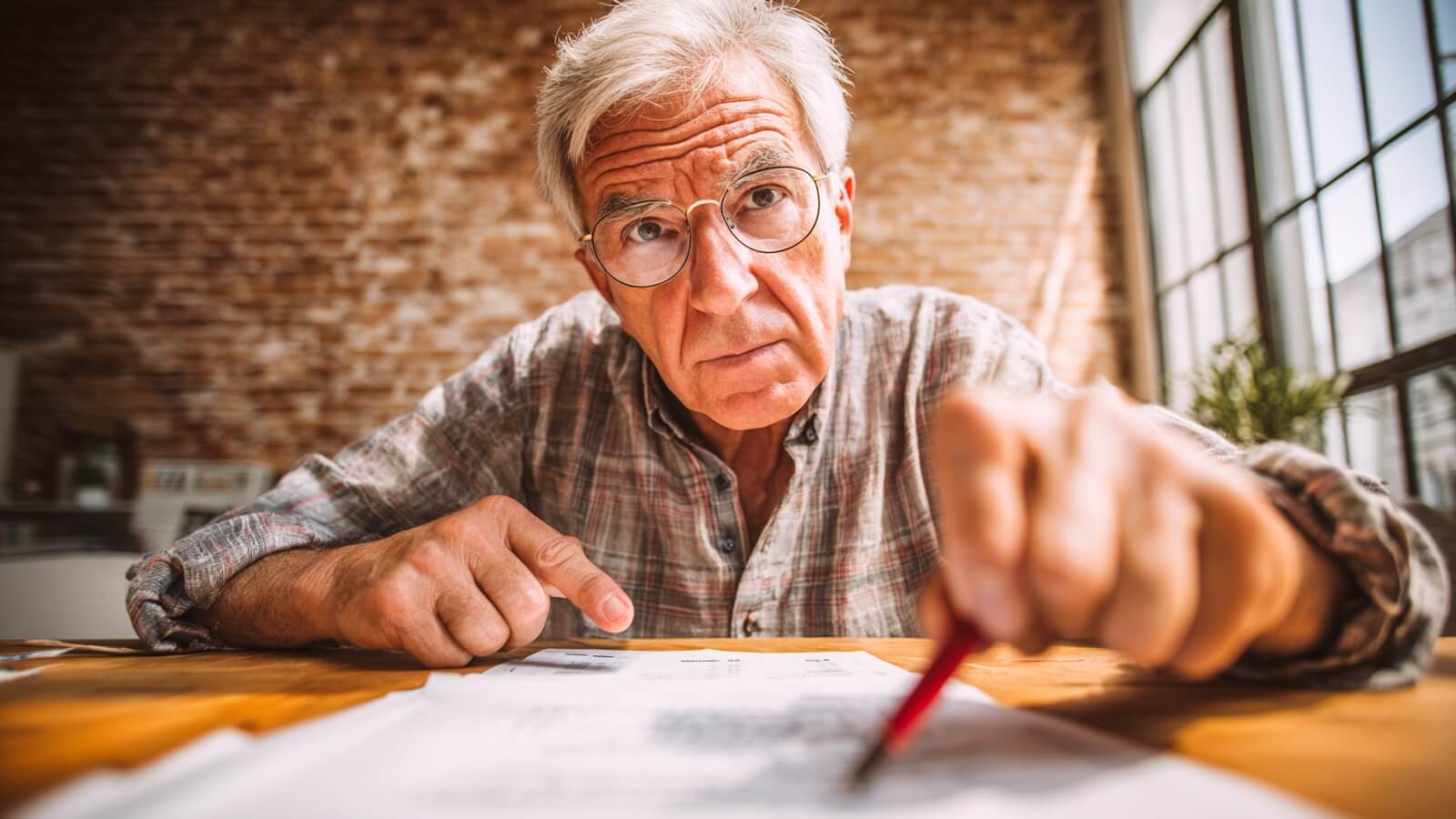 Retraité Agirc-Arrco vérifiant un relevé bancaire après suspension de pension © SeniorActu.com