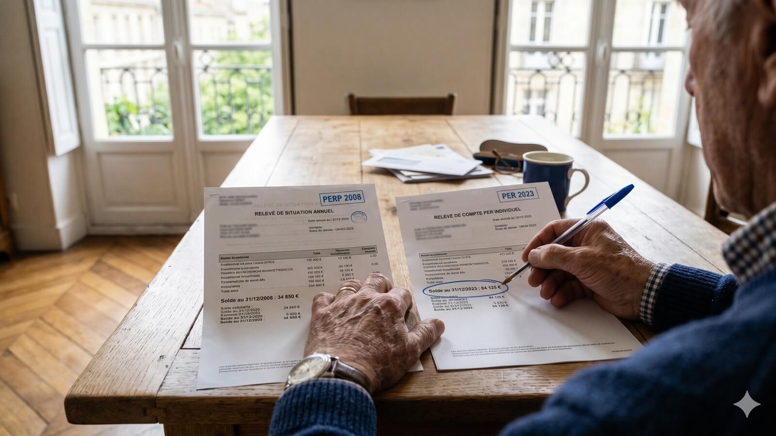 Un senior français consulte ses relevés de PER et PERP © SeniorActu.com