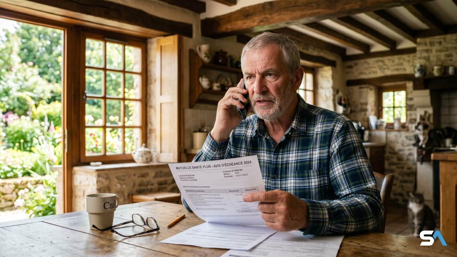 Retraité appelant sa mutuelle santé © SeniorActu.com