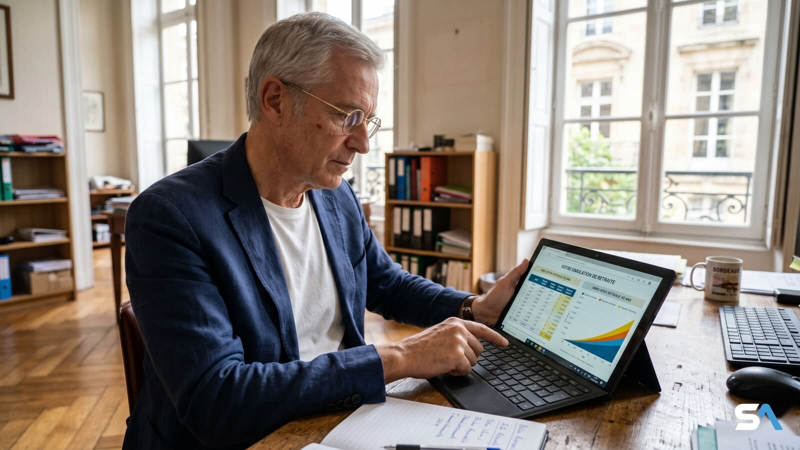 Un futur retraité simule son départ anticipé sur tablette