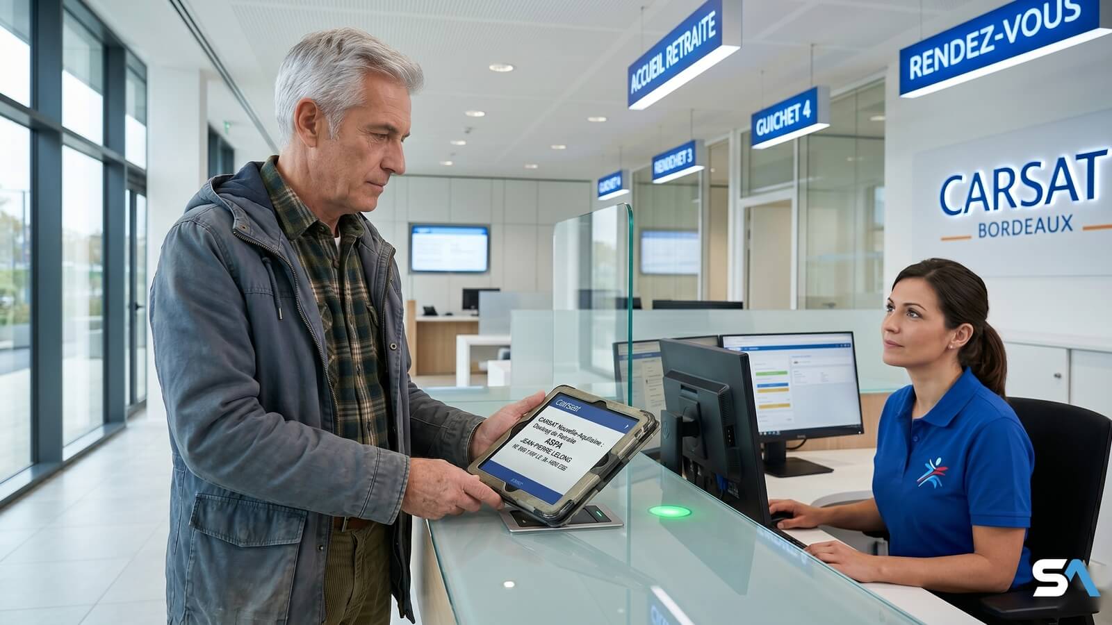 Un retraité vient se renseigner auprès de la Carsat pour obtenir l'ASPA