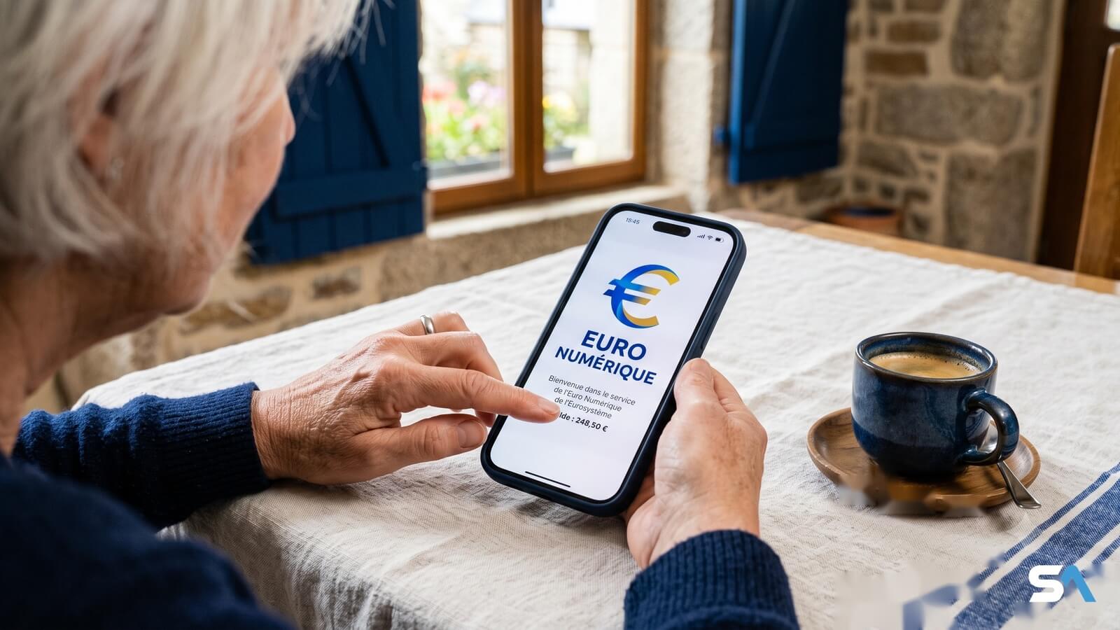 Un smartphone affichant le symbole euro numérique