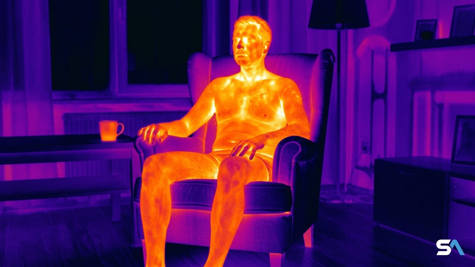 xUne image thermique du visage et du buste d'un homme