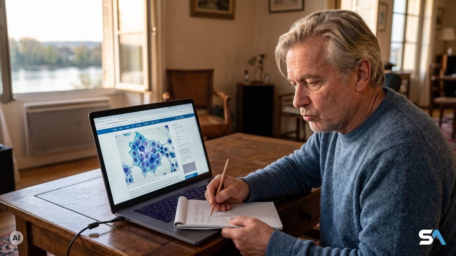 Un homme recopie le numéro d'une clinique de cellules souches - Illustration générée par IA