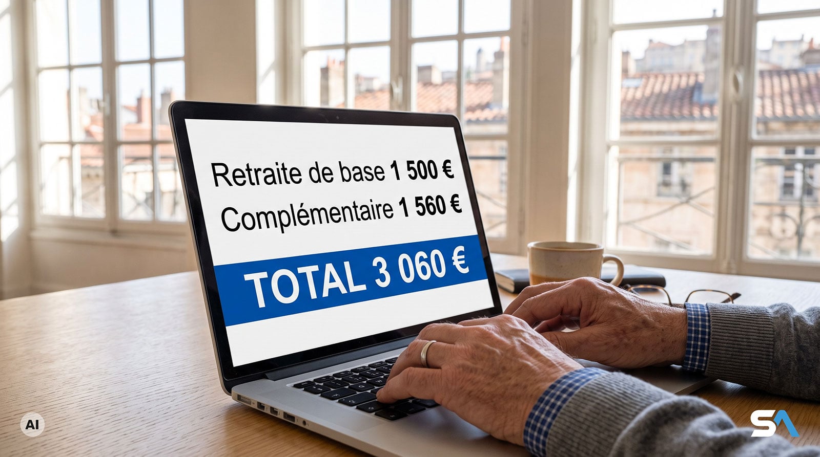 Un écran affichant le total de deux pensions additionnées - Illustration générée par IA