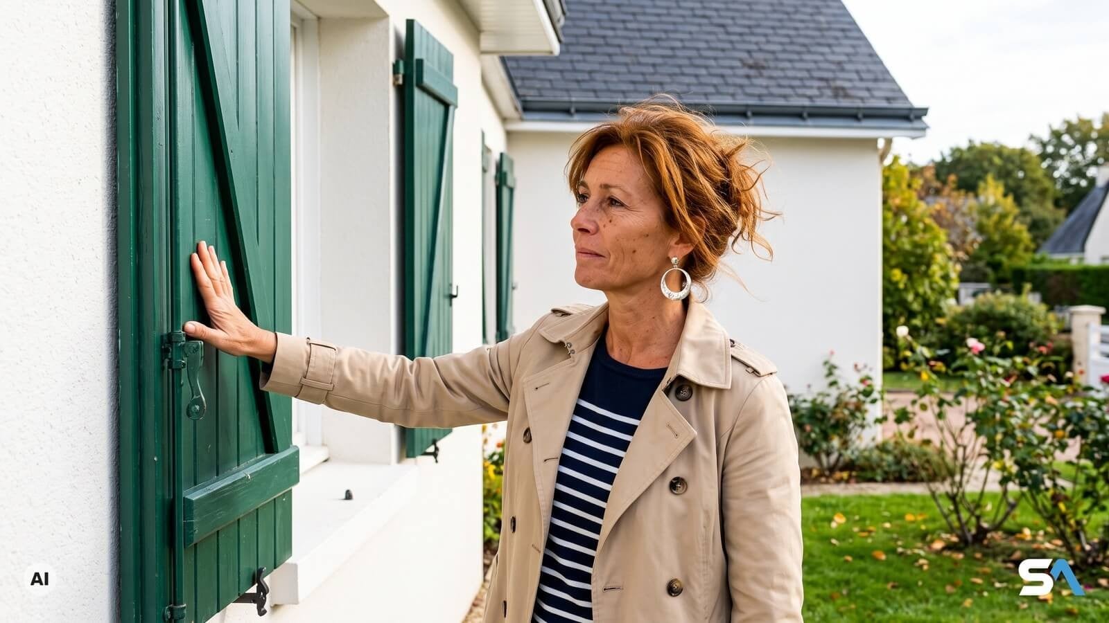Une héritière ouvre les volets de la maison de ses parents - Illustration générée par IA